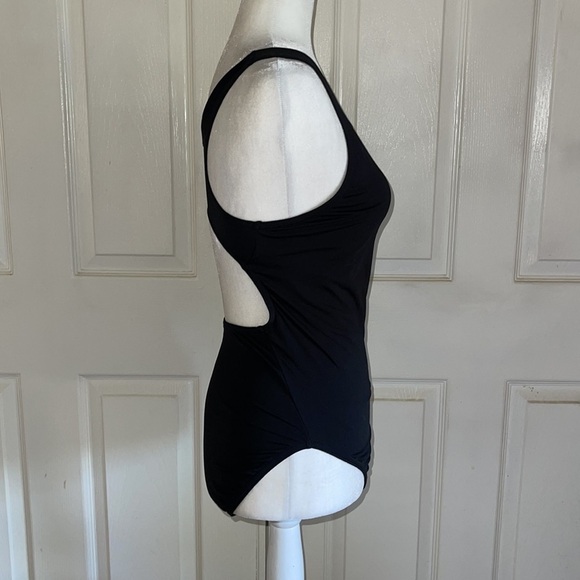 Ocean Aqua Shape Black One Piece Racerback Swimsuit - Picture 2 of 6